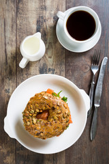 Bagels with cream cheese and smoked salmon with vegetables