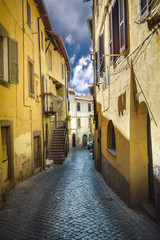 Fototapeta na wymiar Yellow streets of the Italian city of Viterbo, Italy.