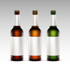Set of Bottles Dark Beer with White labels for Branding