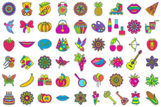 Set of fashionable cute patches elements. Vector illustration