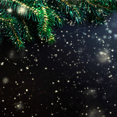 New Year Card with falling snow  over black background /  Merry