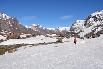 landscapes of volcano, valley, lake, mountains, glacier and snow in Chile