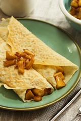 Apple Crepes / Crepes with Caramel apple filling, selective focus