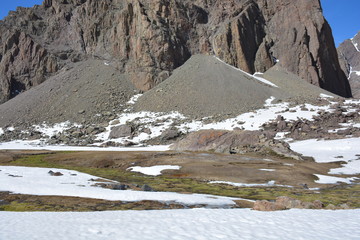landscapes of volcano, valley, lake, mountains, glacier and snow in Chile