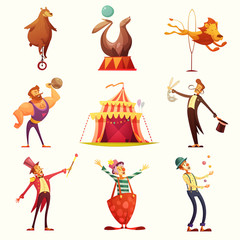 Circus Retro Icons Cartoon Set  © Macrovector