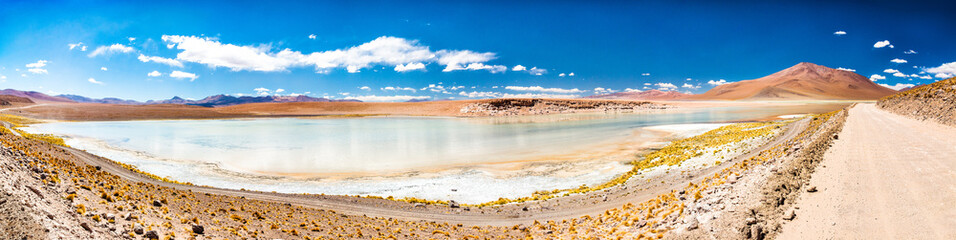 Panorama of Laguna Chalviri in Bolivia