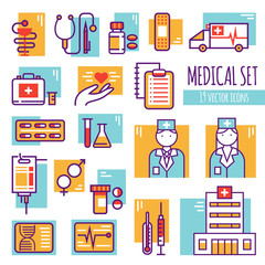 Medical Decorative Line Icons Set