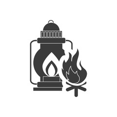 kerosene lantern with camping icon vector illustration design
