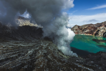Dangerous trip Inside Ijen volcano crater