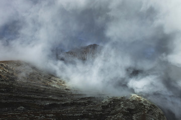 Dangerous trip Inside Ijen volcano crater