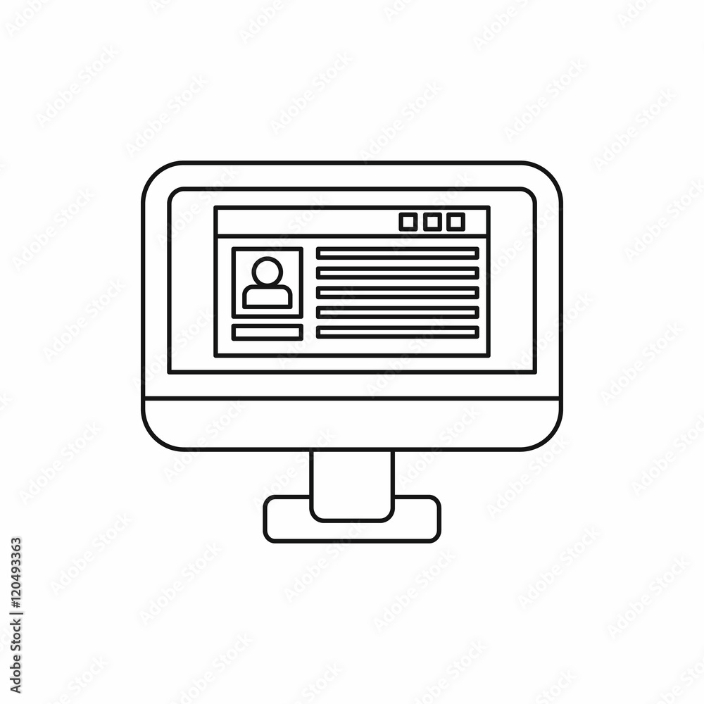 Poster profile information on a computer monitor icon in outline style on a white background vector illustr