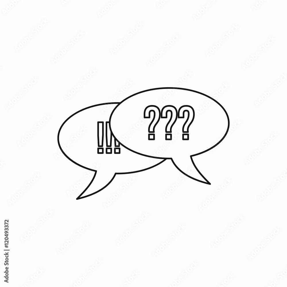 Poster speech bubbles with question and exclamation marks icon in outline style on a white background vecto