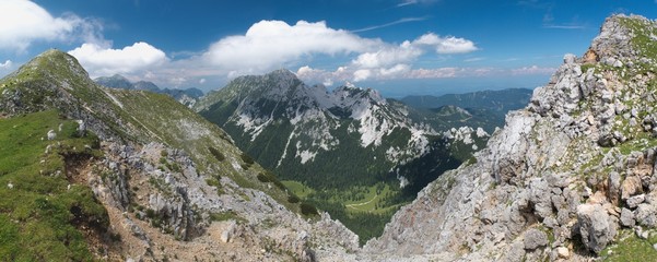 Fototapeta na wymiar Stol mountain from Veliki Vrh in Karawanken mountains in Slovenia