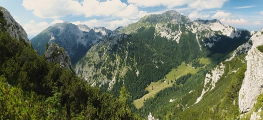 Stol mountain from hillside of Veliki Vrh in Karawanken mountains in Slovenia