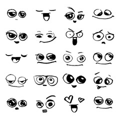 Emotions. Set of doodle faces. Smile.