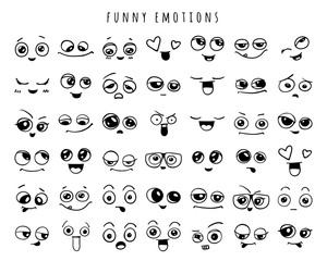 Emotions. Set of doodle faces. Smile.