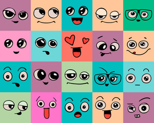 Emotions. Set of doodle faces. Smile.