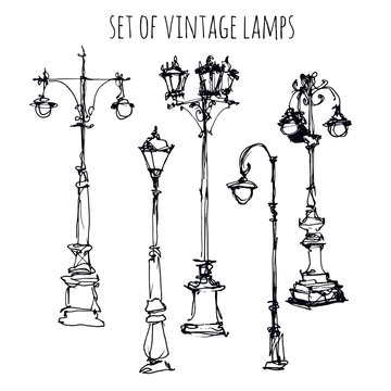 Vintage Lamp Post. Hand Drawn Sketch Royalty Free SVG, Cliparts, Vectors,  and Stock Illustration. Image 93840873.