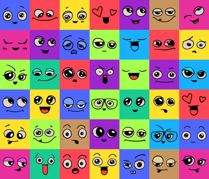Emotions. Set of doodle faces. Smile.