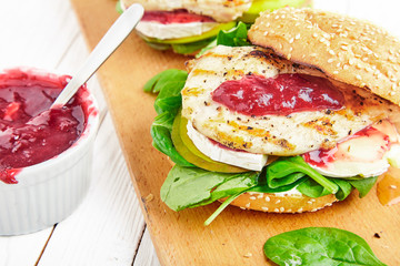 Chicken Burger with apple, cheese and jam
