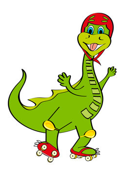 dinosauro con pattini e casco