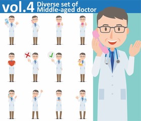 Diverse set of Middle-aged doctor on white background vol.4