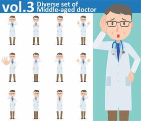 Diverse set of Middle-aged doctor on white background vol.3