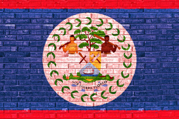 Illustration of the flag of Belize looking like it is painted onto a wall