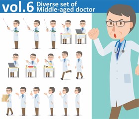 Diverse set of Middle-aged doctor on white background vol.6