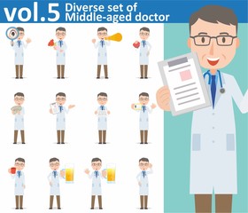 Diverse set of Middle-aged doctor on white background vol.5