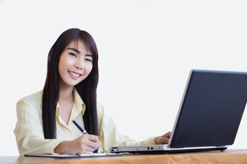 Beautiful business woman working with white background