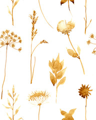 Seamless pattern with dry flowers and grass.