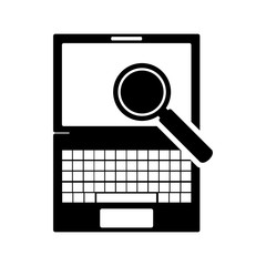flat design laptop frontview and magnifying glass icon vector illustration
