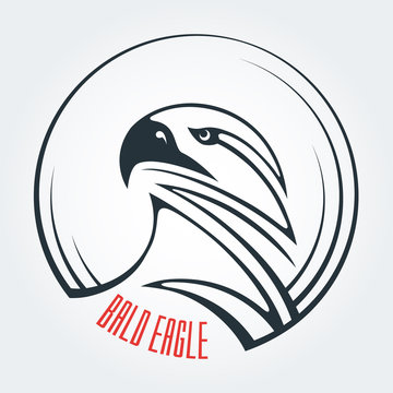 The template and the idea for the logo. Abstract image of an eagle's head. Round icon and place for text. Bald eagle, vulture, carnivore. Symbol of strength and determination.