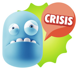 3d Illustration Sad Character Emoji Expression saying Crisis wit
