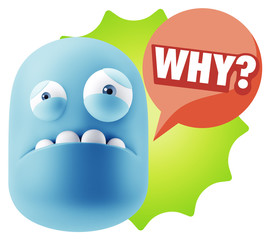 3d Illustration Sad Character Emoji Expression saying Why? with