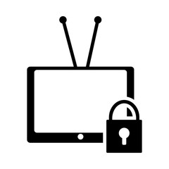 flat design tv with antenna and safety lock icon vector illustration