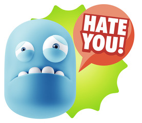 3d Illustration Sad Character Emoji Expression saying Hate You w