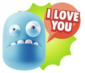 3d Illustration Sad Character Emoji Expression saying I Love You