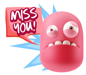 3d Illustration Sad Character Emoji Expression saying Miss You w