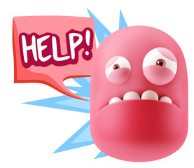 3d Illustration Sad Character Emoji Expression saying Help! with