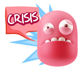 3d Illustration Sad Character Emoji Expression saying Crisis wit