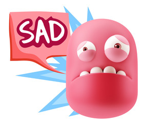 3d Illustration Sad Character Emoji Expression saying Sad with C