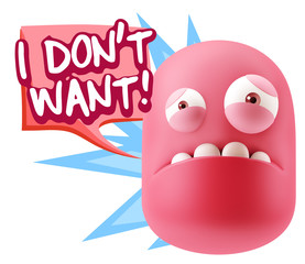 3d Illustration Sad Character Emoji Expression saying I Don't Wa