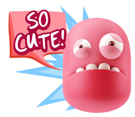 3d Illustration Sad Character Emoji Expression saying So Cute wi
