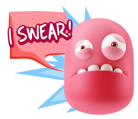 3d Illustration Sad Character Emoji Expression saying I Swear wi