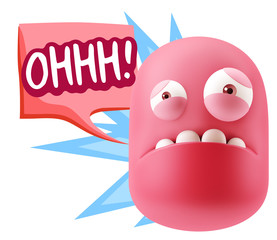 3d Illustration Sad Character Emoji Expression saying Oh with Co