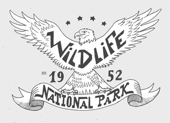 Wildlife. National park. Vintage illustration for t-shirt, apparel, print