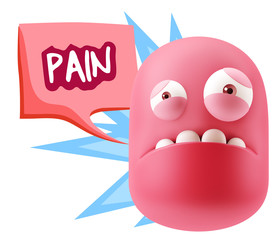 3d Illustration Sad Character Emoji Expression saying Pain with