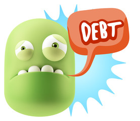 3d Illustration Sad Character Emoji Expression saying Debt with